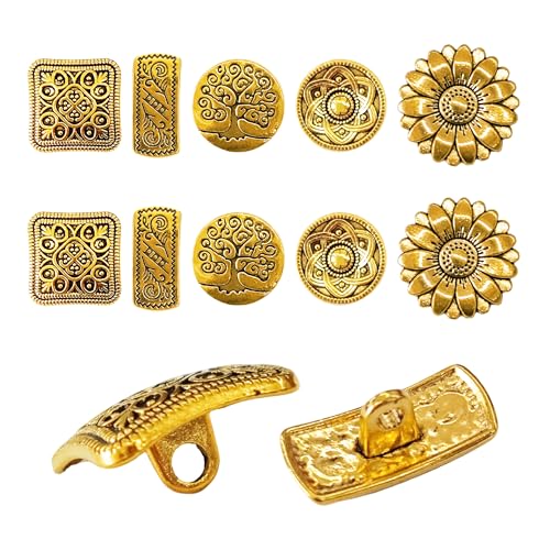 pson Runde Knöpfe im Vintage-Stil, gemischte Metallknöpfe, gravierte Blumenmuster zum Nähen, Basteln, Mäntel, Jeans, DIY-Projekte (Antikgold), 50 Stück von pson