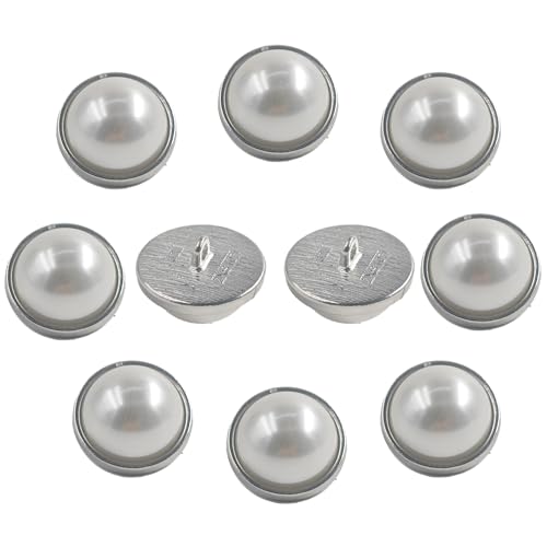 pson Runde Perlenknöpfe mit Schaft aus Legierung, 20 mm, silberfarbene Perlenknöpfe zum Nähen, Basteln, Kleidungsdekorationen, Hochzeitskleider, Mäntel, Pullover, 10 Stück von pson