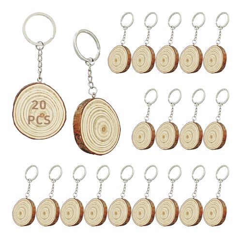 pson Runde Schlüsselbundrohlinge aus Holz, unlackiert, glatte Holzscheiben mit vorgebohrten Löchern und Metall-Schlüsselringen für Bastelarbeiten, Ornamente und Dekoration, 4,5 cm, 20 Stück von pson