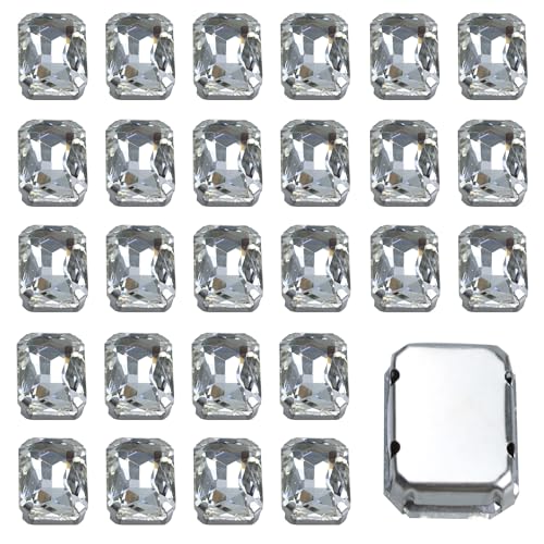 pson Transparente Strasssteine zum Aufnähen, flache Rückseite, achteckige Glas-Strasssteine mit Metall-Nähloch, zum Basteln, Basteln, Dekoration, 13 x 18 mm, 50 Stück von pson