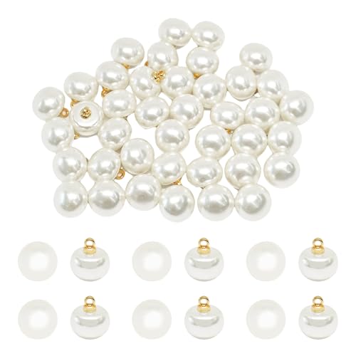 pson Weiße Pilzknöpfe aus Kunstperlen, halbrund, für Hemden, Röcke, Schmuckdekorationen und Bastelarbeiten (goldene Griffe, 10 mm), 40 Stück von pson