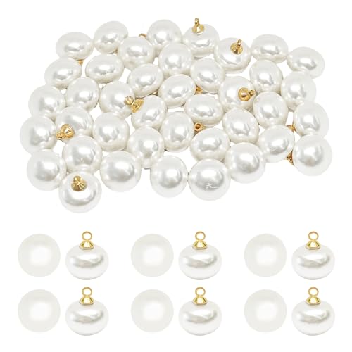 pson Weiße Pilzknöpfe aus Kunstperlen, halbrund, für Hemden, Röcke, Schmuckdekorationen und Bastelarbeiten (goldene Griffe, 12 mm), 40 Stück von pson