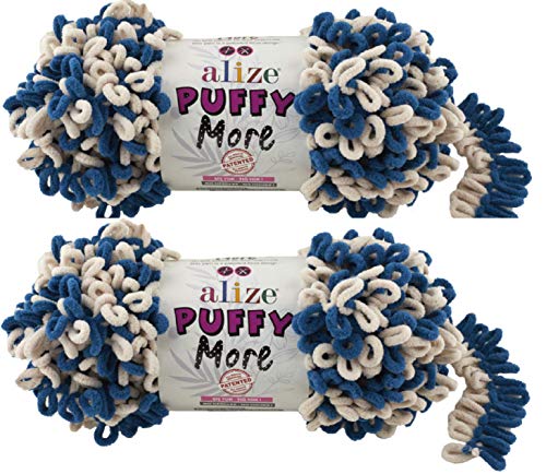 Alize Puffy More Yarn Loop Yarn Menge von 2 Strängen 300gr 23 m (insgesamt) 100% Mikropolyester Keine Nadeln Keine Haken Weiches Garn - 6263 von puffy yarns