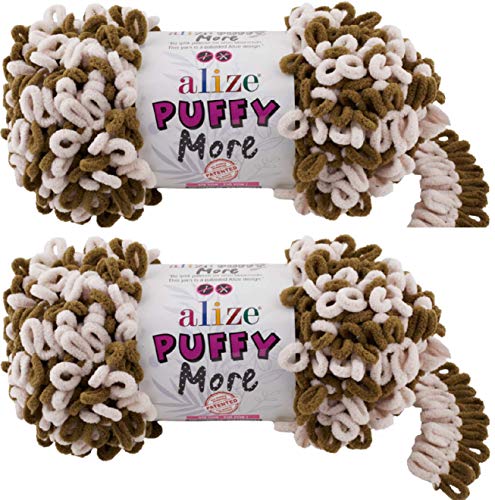 Alize Puffy More Yarn Loop Yarn Menge von 2 Strängen 300gr 23 m (insgesamt) 100% Mikropolyester Keine Nadeln Keine Haken Weiches Garn - 6264 von puffy yarns