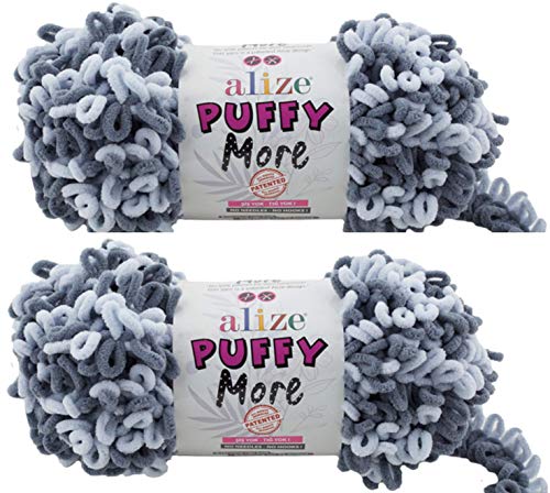 Alize Puffy More Yarn Loop Yarn Menge von 2 Strängen 300gr 23 m (insgesamt) 100% Mikropolyester Keine Nadeln Keine Haken Weiches Garn - 6265 von puffy yarns