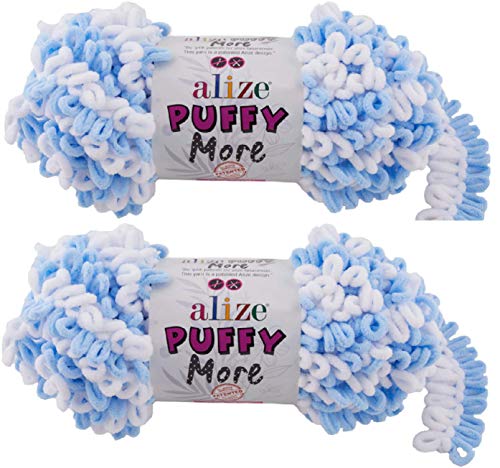 Alize Puffy More Yarn Loop Yarn Menge von 2 Strängen 300gr 23 m (insgesamt) 100% Mikropolyester Keine Nadeln Keine Haken Weiches Garn - 6266 von puffy yarns