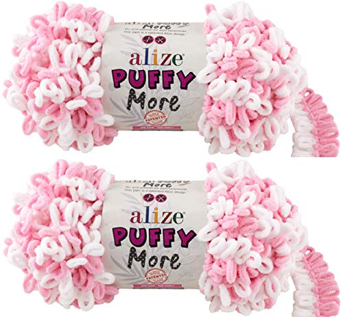 Alize Puffy More Yarn Loop Yarn Menge von 2 Strängen 300gr 23 m (insgesamt) 100% Mikropolyester Keine Nadeln Keine Haken Weiches Garn - 6267 von puffy yarns