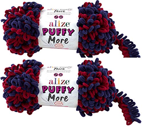 Alize Puffy More Yarn Loop Yarn Menge von 2 Strängen 300gr 23 m (insgesamt) 100% Mikropolyester Keine Nadeln Keine Haken Weiches Garn - 6268 von puffy yarns