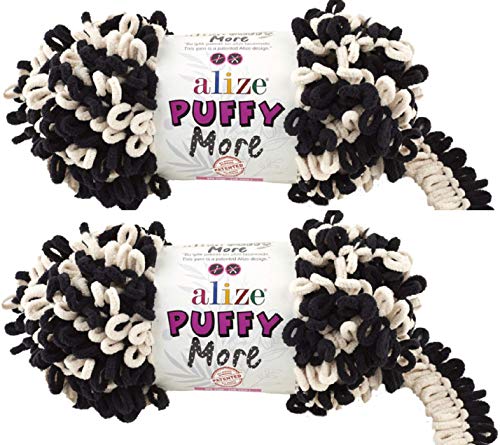 Alize Puffy More Yarn Loop Yarn Menge von 2 Strängen 300gr 23 m (insgesamt) 100% Mikropolyester Keine Nadeln Keine Haken Weiches Garn - 6270 von puffy yarns