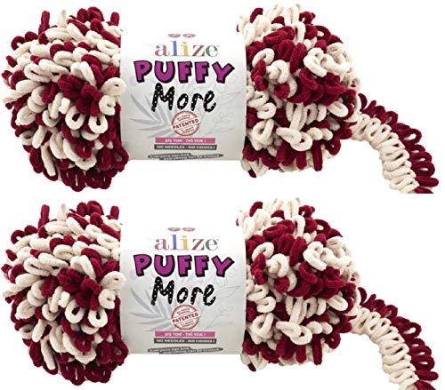 Alize Puffy More Yarn Loop Yarn Menge von 2 Strängen 300gr 23 m (insgesamt) 100% Mikropolyester Keine Nadeln Keine Haken Weiches Garn - 6271 von puffy yarns