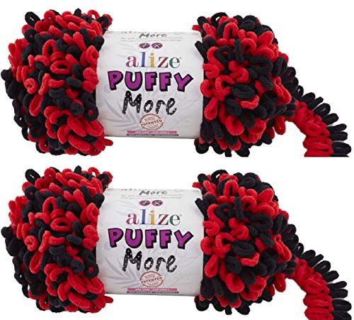 Alize Puffy More Yarn Loop Yarn Menge von 2 Strängen 300gr 23 m (insgesamt) 100% Mikropolyester Keine Nadeln Keine Haken Weiches Garn - 6273 von puffy yarns