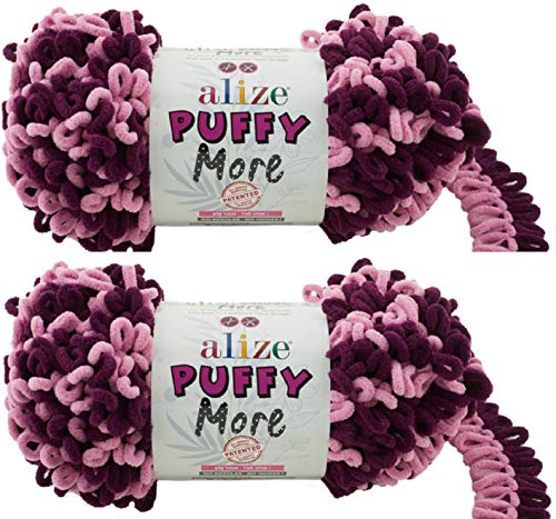 Alize Puffy More Yarn Loop Yarn Menge von 2 Strängen 300gr 23 m (insgesamt) 100% Mikropolyester Keine Nadeln Keine Haken Weiches Garn - 6278 von puffy yarns