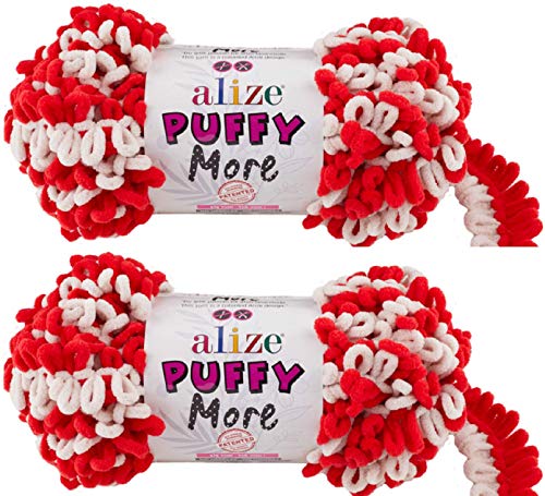 Alize Puffy More Yarn Loop Yarn Menge von 2 Strängen 300gr 23 m (insgesamt) 100% Mikropolyester Keine Nadeln Keine Haken Weiches Garn - 6286 von puffy yarns