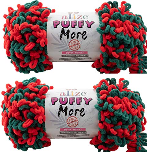 Alize Puffy More Yarn Loop Yarn Menge von 2 Strängen 300gr 23 m (insgesamt) 100% Mikropolyester Keine Nadeln Keine Haken Weiches Garn - 6292 von puffy yarns