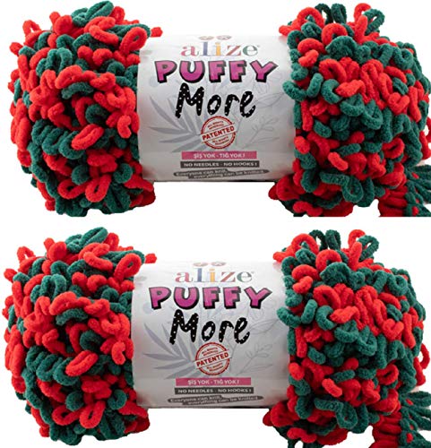 Alize Puffy More Yarn Loop Yarn Menge von 2 Strängen 300gr 23 m (insgesamt) 100% Mikropolyester Keine Nadeln Keine Haken Weiches Garn - 6292 von puffy yarns