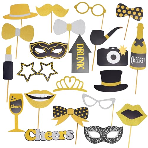 Foto Requisiten, 30 Stück Fotobox Accessoires, für Tischdeko Geburtstag, Hochzeit, Halloween, Karneval, Weihnachten, Partei Dekorationen Kappen, Weinglas, Krawatte, Kronen und Mehr von puiaxod