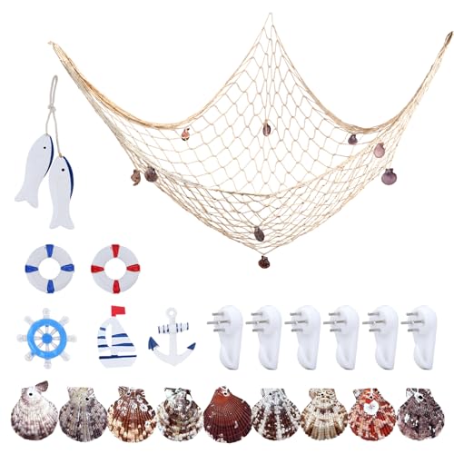 Maritime Fischernetz Deko, 16 Stück Natürlichen Muscheln und Meeres Deko, Outdoor Maritim mit Bildaufhänger, Deco Mesh für Nautische Dekorationsparty Geburtstagsdeko zu Hause, 100cmx200cm, Jute Maritime Fischernetz Deko, 16 Stück Natürlichen Muscheln und Meeres Deko, Outdoor Maritim mit Bildaufhänger, Deco Mesh für Nautische Dekorationsparty Geburtstagsdeko zu Hause, 100cmx200cm, Jute von puiaxod