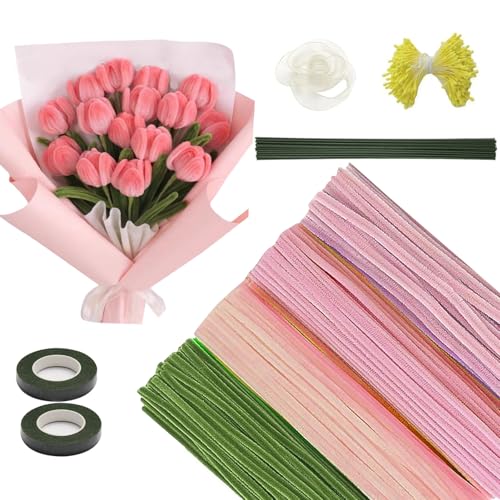Pfeifenreiniger Blumen Set, 523 Stück Pfeifenputzer zum Basteln Tulip Blumen, Pfeifenreiniger Rosa, mit Grünem Bastelfaden, Geschenkband, Klebeband und Staubgefäße Pfeifenreiniger Blumen Set, 523 Stück Pfeifenputzer zum Basteln Tulip Blumen, Pfeifenreiniger Rosa, mit Grünem Bastelfaden, Geschenkband, Klebeband und Staubgefäße von puiaxod