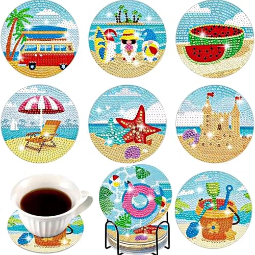 puiaxod 8 Stück DIY Bastelset, Diamond Painting Untersetzer with Holder, für Erwachsene und Kinder, Runde Glitzernde Untersetzer zum Selbstgestalten puiaxod 8 Stück DIY Bastelset, Diamond Painting Untersetzer with Holder, für Erwachsene und Kinder, Runde Glitzernde Untersetzer zum Selbstgestalten von puiaxod