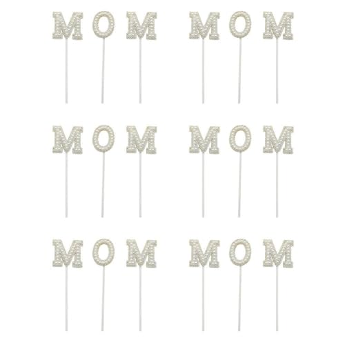 6 Sets Muttertags-Kuchenaufsätze, Liebes-Mam-Kuchenaufsatz, Muttergeburtstagskuchendekoration, Dekorationen mit Perlenmama für Mo Mutter von pulunto