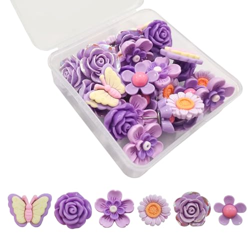 30 Stück Harz-Blumen-Reißnägel, schöne Pinnnadeln, multifunktional, für Fotowand, Klassenzimmer & Schreibtischdekoration, Korktafel, Pins von pumpumlia