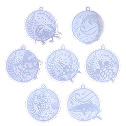 Glänzende Meerestier-Ornamente, Silikon, Epoxidharz, Schlüsselanhänger, Anhänger, Schmuck für Valentinstag, 7 Stück Glänzende Meerestier-Ornamente, Silikon, Epoxidharz, Schlüsselanhänger, Anhänger, Schmuck für Valentinstag, 7 Stück von pumpumlia