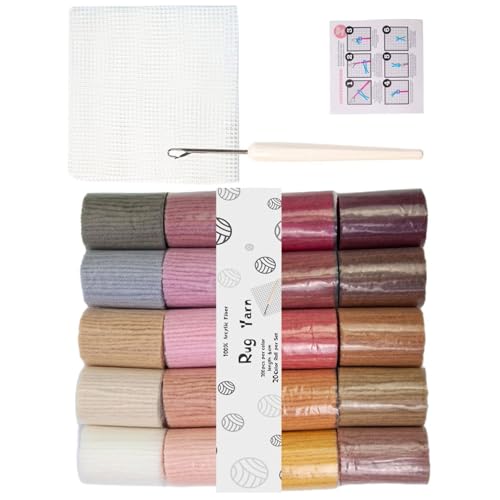 pumpumlia Teppichherstellungszubehör mit 20 Farben Acrylgarn, Netzstoff, Knüpfhaken, Häkelnadel für Stickerei, Handwerk, handgefertigte Teppichnähte, Heimdekoration pumpumlia Teppichherstellungszubehör mit 20 Farben Acrylgarn, Netzstoff, Knüpfhaken, Häkelnadel für Stickerei, Handwerk, handgefertigte Teppichnähte, Heimdekoration von pumpumlia