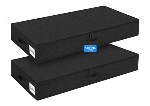 punemi Unterbett-Aufbewahrungsbehälter, 2 Stück, 11,4 cm hoch, niedriges Profil, Unterbett-Organizer mit stabiler Seiten- und Bodenstütze, Verwendung als Kleider-Organizer (schwarz) von punemi