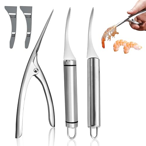 3 Stück Shrimp Peeler, punwey 5 in 1 Multifunktionale Garnelenschnur Fisch Maw Knife Edelstahl GarnelenschäLer SchäLwerkzeug für Garnelen, Garnelenreinigungs Werkzeug von punwey