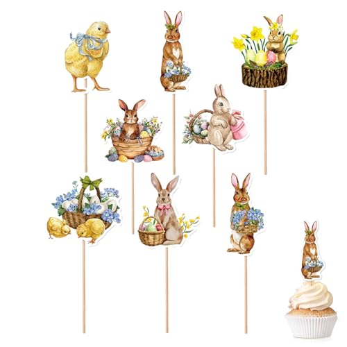 8 Stück Hasen-Kuchenaufsatz, Hasen-Cupcake-Aufsatz mit Ohrwimpern, Dekorationen für Kuchen, Festival-Kuchenaufsatz, Zubehör für Babyparty, Ostern, Geburtstagsfeier von puzzlegame