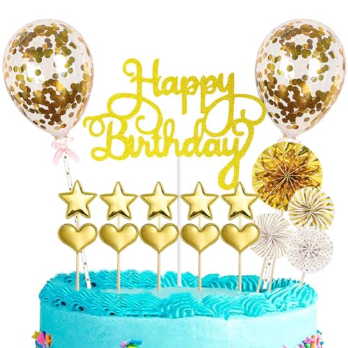 Geburtstags-Kuchenaufsatz-Set, Roségold-Kuchendekorationen, „Happy Birthday Kuchenaufsatz, Acryl-Cupcake-Aufsatz für Kinder, Baby-Geburtstag, Partyzubehör mit eingesetzten Sternen, Herzen von puzzlegame