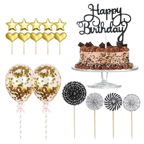 Geburtstags-Kuchenaufsatz-Set, Roségold-Kuchendekorationen, „Happy Birthday Kuchenaufsatz, Acryl-Cupcake-Aufsatz für Kinder, Baby-Geburtstag, Partyzubehör mit eingesetzten Sternen, Herzen von puzzlegame