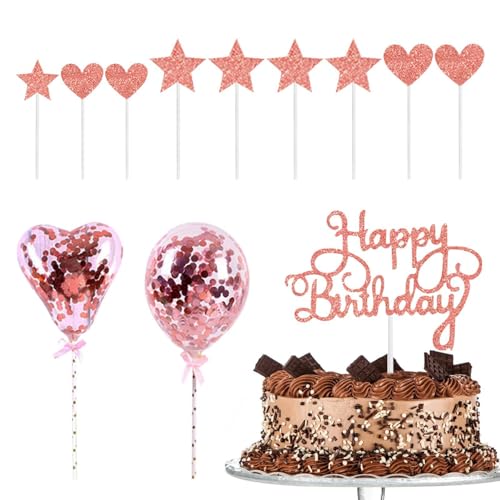 Geburtstags-Kuchenaufsatz-Set, Roségold-Kuchendekorationen, alles Gute zum Geburtstag-Kuchenaufsatz, Cupcake-Aufsätze, Glitzereinsätze-Set für Kinder, Baby-Geburtstag von puzzlegame