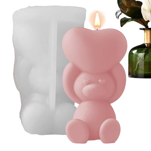 puzzlegame Valentinstag Silikonform,mit Herz-Statue, Kunstharz-Herstellungsform | Blumenbär-Seife aus Epoxidharz und Silikon für die Herstellung von Heimdekorationen zum Valentinstag, von puzzlegame