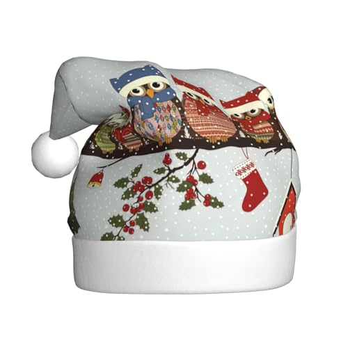 pvinnk Niedliche Weihnachtsmütze mit Eulen auf Ast, Zubehör für Erwachsene und Weihnachtsfeiern von pvinnk