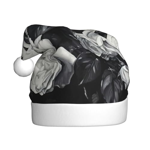 pvinnk Schwarz-weiße Weihnachtsmütze mit Rosen-Druck, Zubehör für Erwachsene Feiertage und Weihnachtsfeiern pvinnk Schwarz-weiße Weihnachtsmütze mit Rosen-Druck, Zubehör für Erwachsene Feiertage und Weihnachtsfeiern von pvinnk