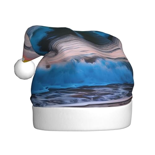 pvinnk Weihnachtsmütze mit Sonnenuntergang und Sonnenaufgang mit Meereswellen-Druck, Zubehör für Erwachsene Feiertage und Weihnachtsfeiern von pvinnk