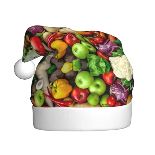 pvinnk Weihnachtsmütze mit frischem Obst und Gemüse bedruckt, Zubehör für Erwachsene Feiertage und Weihnachtsfeiern von pvinnk