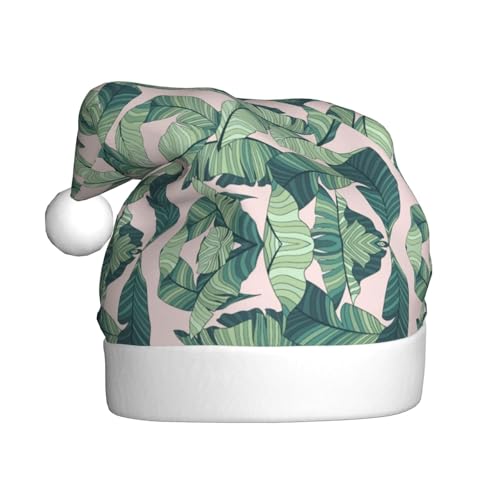 pvinnk Weihnachtsmütze mit grünen Palmenblättern, rosa Druck, Zubehör für Erwachsene Feiertage und Weihnachtsfeiern von pvinnk