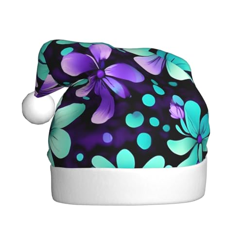 pvinnk Weihnachtsmütze mit lila und blaugrünen Blumen, Zubehör für Erwachsene Feiertage und Weihnachtsfeiern von pvinnk