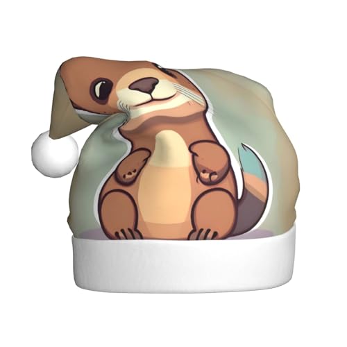 pvinnk Weihnachtsmütze mit niedlichem Otter-Motiv, Cartoon-Motiv, Zubehör für Erwachsene, Feiertage und Weihnachtsfeiern von pvinnk
