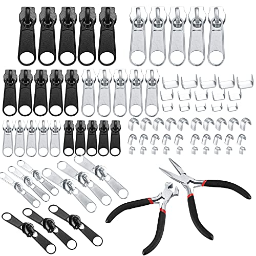 86 Stück Reißverschluss Reparatur Set, Reißverschluss Reparatur Ersatzteile, Reisverschlussreparaturset Zipper mit Zange, Reißverschluss Schieber, Bodenstopper, Reißverschluss Verlängerung von pzihao