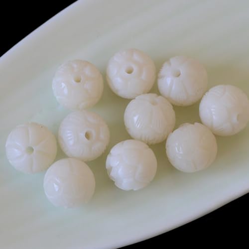 qbodp 10 Stück 12mm Lotusperlen Zur Schmuckherstellung, Handgeschnitzte Bodhi Lotusperlen Zum Basteln, Ästhetische Spacer Perlen, Dekorationszubehör, Weiß von qbodp