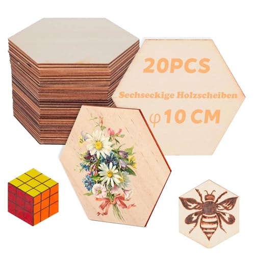 Wooden Discs Holzscheiben, Unbearbeitete Holzscheiben (Holz-Sechseck-20PACK) von qhklew