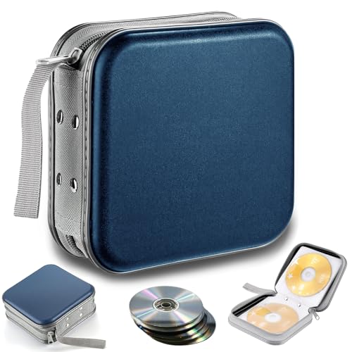 qhklew CD Tasche für 40 Disc, CD DVD Discs Aufbewahrungstasche, mit Reißverschluss Oxford Handtaschen, Mappe zur Aufbewahrung, Platzsparend für Auto und Zuhause (Blau-Hartplastik) von qhklew