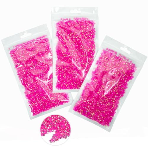 16000 Stück Hot Pink AB Harz Strasssteine zum Basteln 3 mm 4 mm 5 mm Rose Pink AB Flatback Jelly Strasssteine Bulk SS10 SS16 SS20 Nicht-Hotfix-Steine, Diamanten, Kristalle, Edelsteine für Tassen, von qiipii