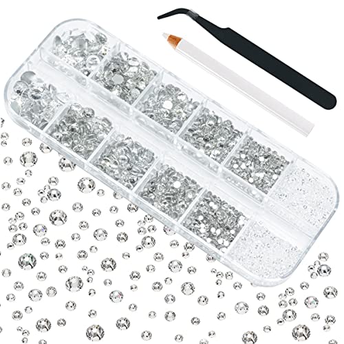 4010Pcs Kristall Weiß Glitzersteine Strasssteine Nägel, 6-Größen (1.6-6mm) zu SS30 K9 Glas Runde Nagel Steinchen Glitzer Steine Rhinestones Nailart nageldesign Nagel Charms für Nagelkunst Gesicht von qiipii