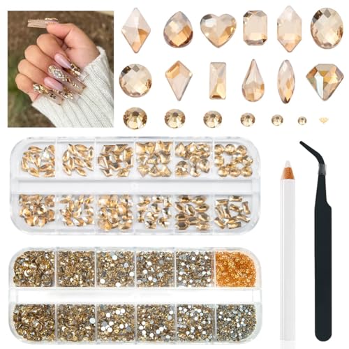 qiipii Strasssteine in Champagnergold, verschiedene Formen, Kristall, goldfarben, flache Rückseite, runde Perlen, K9-Glassteine, Diamanten, Kunst-Anhänger für Nägel, Gesicht, Augen, Make-up, DIY, qiipii Strasssteine in Champagnergold, verschiedene Formen, Kristall, goldfarben, flache Rückseite, runde Perlen, K9-Glassteine, Diamanten, Kunst-Anhänger für Nägel, Gesicht, Augen, Make-up, DIY, von qiipii