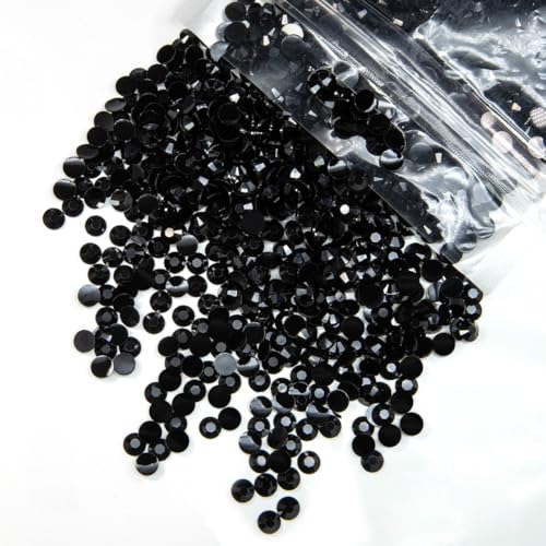 qiipii 5300 schwarze Harz-Strasssteine zum Basteln, reine schwarze Strasssteine mit flacher Rückseite, SS10, nicht Hotfix, dunkelschwarze Diamanten, Edelsteine für Nägel, Gesicht, Augen, Make-up von qiipii