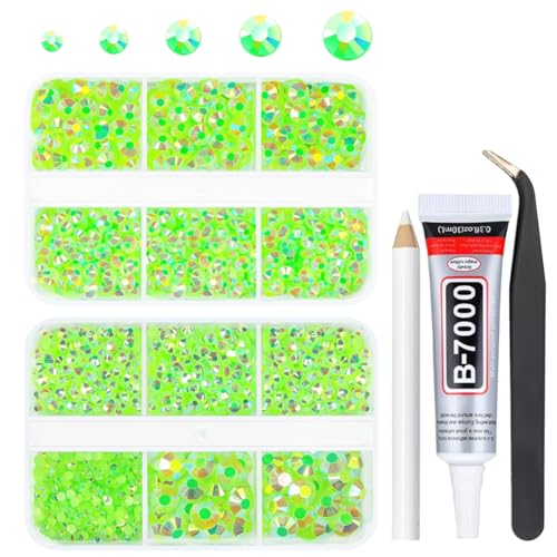 qiipii Hellgrüne AB-Harz-Strasssteine zum Basteln, fluoreszierende, grüne flache Rückseite, Gelee-Steine, 2 mm, 3 mm, 4 mm, 5 mm, 6 mm, Diamanten für Gesicht, Augen, Make-up, Becher, Flaschen, DIY qiipii Hellgrüne AB-Harz-Strasssteine zum Basteln, fluoreszierende, grüne flache Rückseite, Gelee-Steine, 2 mm, 3 mm, 4 mm, 5 mm, 6 mm, Diamanten für Gesicht, Augen, Make-up, Becher, Flaschen, DIY von qiipii